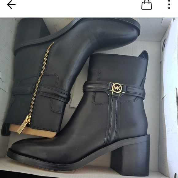 Michael Kors Black Heeled Boots with Gold Hardware - Picture 1 of 4